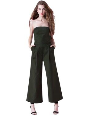 Lord & Taylor 424 Fifth Olive Green Cotton Strapless Wide Leg Crop Pantsuit (12)